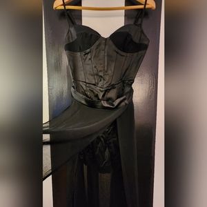 Bebe. Black Two-piece dress. Body fit dress w/ chiffon long skirt wrap. Medium.